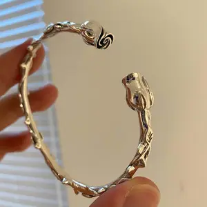 Rose bracelet, silver open adjustable hand jewelry for women, daily matching