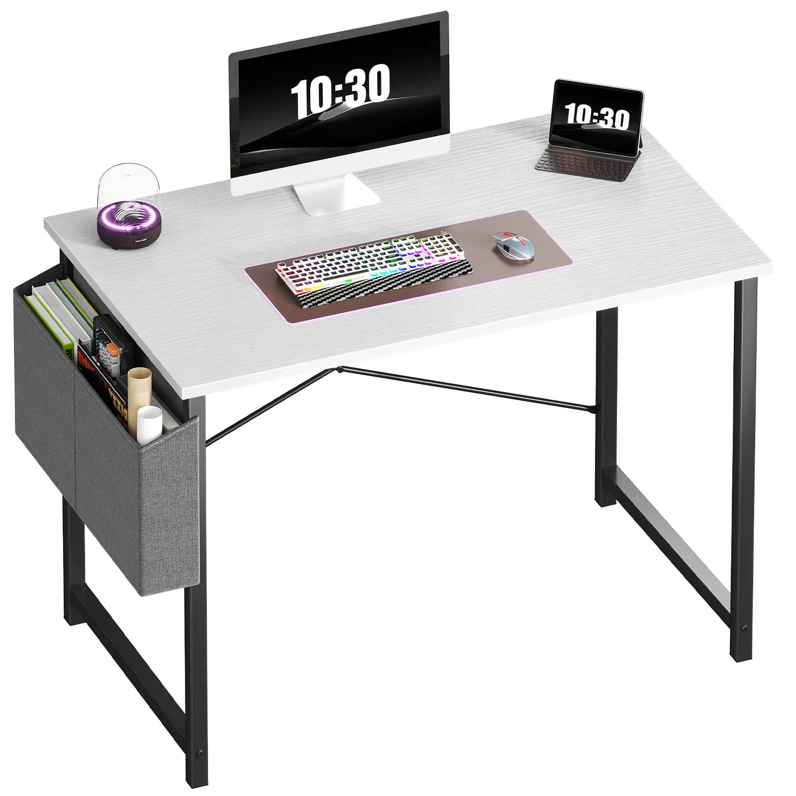 Writing Computer Desk with Reversible Side Storage Bag, X-Shaped Stable Metal Frame, 198 LBS Weight Capacity Simple Office Study Table for Bedroom Home Office Writing Computer Desk with Reversible Side Storage Bag, X-Shaped Stable Metal Frame, 198 LBS Weight Capacity Simple Office Study Table for Bedroom Home Office