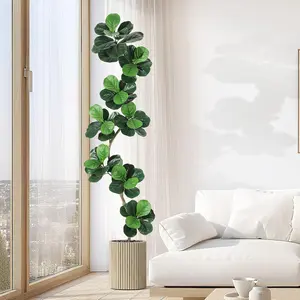 Fiddle Leaf Fig Artificial Tree 7ft Silk Leaves White Planter with Moss & Adjustable Branches for Indoor Outdoor Decor Gift