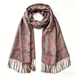 Women's Vintage Paisley 100% Viscose Scarf Shawl - Lightweight Reversible Floral Wrap with Tassels for Fall Winter, Elegant Large Scarves for Evening Dress, Office, Travel & Air-Conditioned Rooms