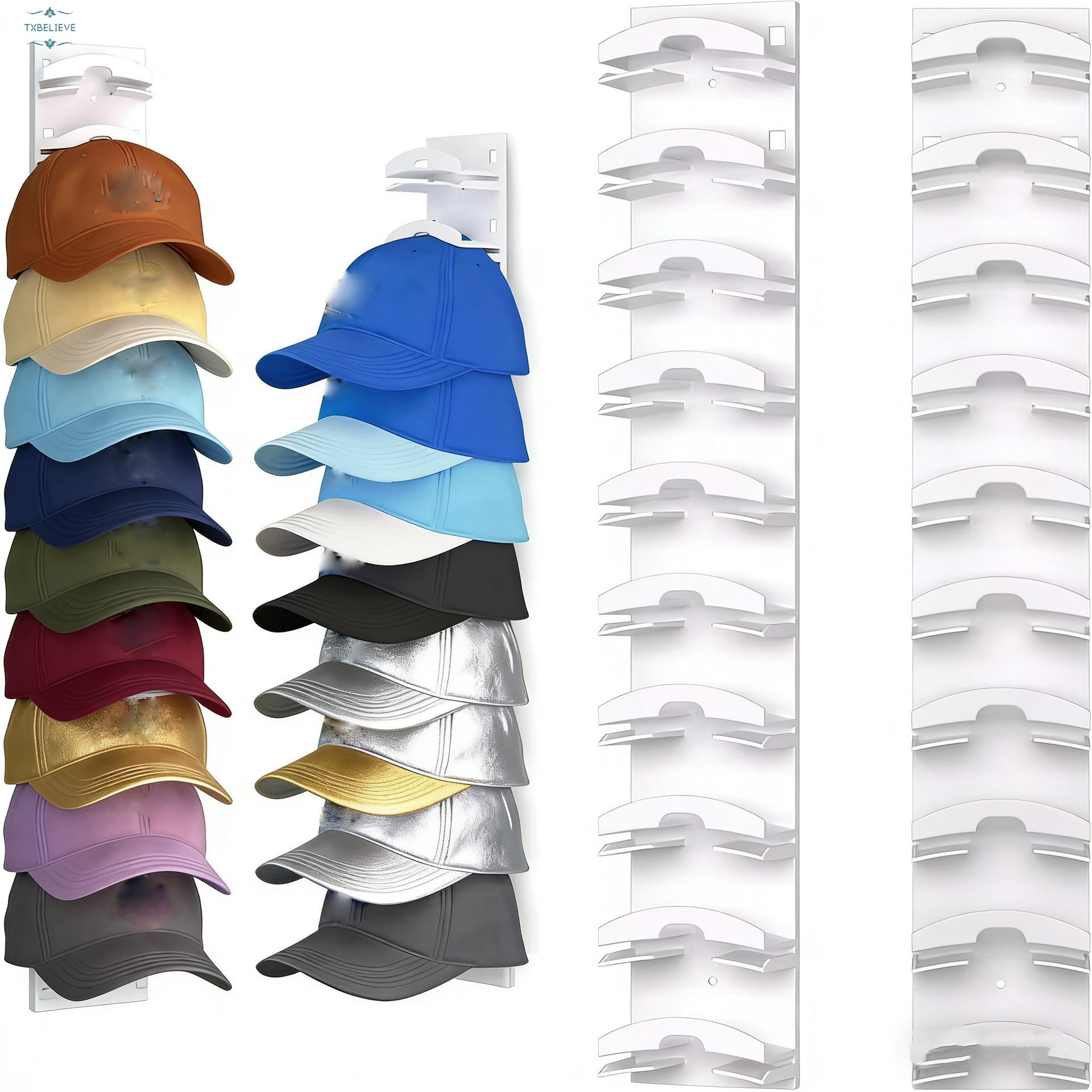Hat Organizer for Baseball Caps, Hat Rack for Wall with Strong Adhesive Hold up to 20 Hats, Hat Hanger Holder Display for Door Closet, Cap Organizer Storage Multilayer Two Mounting Option(Black/White)