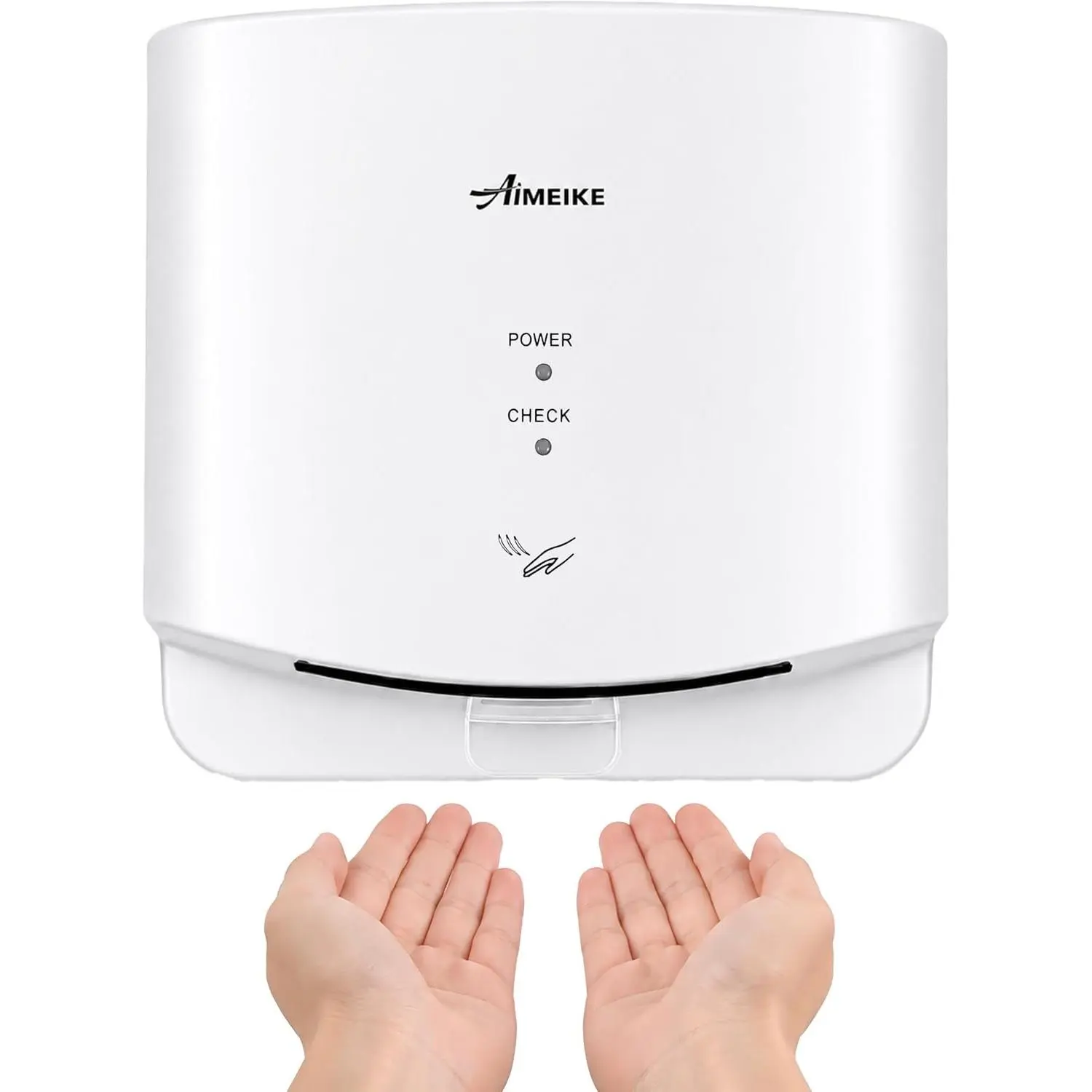 Compact Commercial Hand Dryer 110-130V 1300W for Bathroom, White | 7-10s fast drying, 100 m/s airflow, auto heat under 77°F/25°C, compact ABS body, plug-in setup with hardwired option