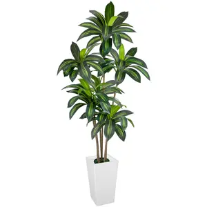 ROMSWI Dracaena Artificial Tree 5FT 6FT Tall Pre Potted Dracaena Trees with White Tall Square Planter for Indoor Outdoor Home Office Decor