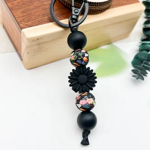 Bohemian Daisy Silicone Beaded Keychain, Floral Pattern Keychain, Teacher Gift Bag Car Pendant Charm, Perfect Gift for Teachers and Friends
