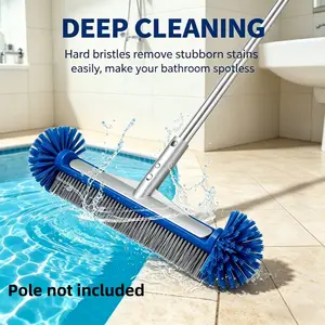17-Inch Pool Cleaning Brush, Handheld Pool Cleaner, Blue/, Universal Handle, Durable Plastic, High-Density Bristles, Aluminum Backplate