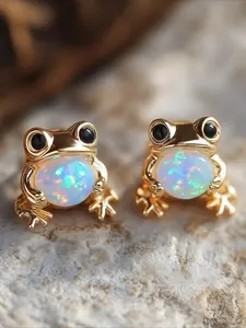 Chic Frog Synthetic Opal Stud Earrings for Women Cute Tiny Frog Animal Earrings Rose Golden Silvery Earrings Lover Gift Birthday Christmas Gifts Stud Earring Jewelry