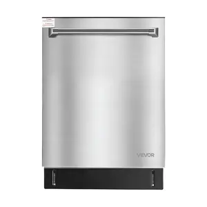 VEVOR 24 Inch Built-In Dishwasher, Stainless Steel Tub, 14 Place Settings and 8 Washing Programs, 23.82 x 25.2 x 33.78 Inch Low-Noise Dishwashing Machine with Upper / Lower Racks and Zoned Storage