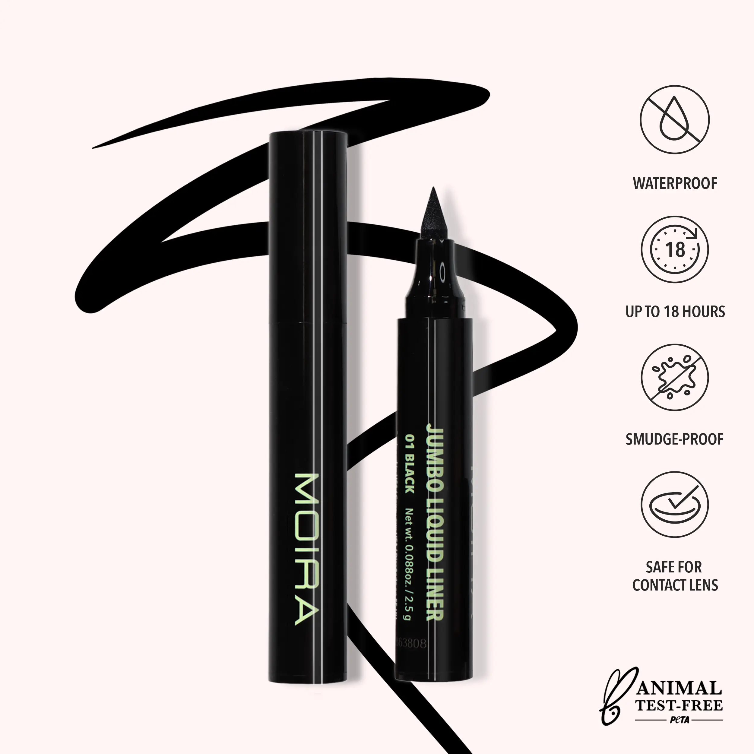 MOIRA | Jumbo Liquid Liner (001, Black) | Waterproof Intense Black Eyeliner