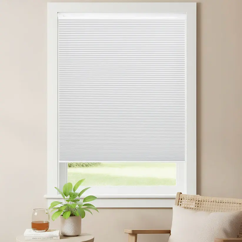 Cordless Honeycomb Blinds No Drill Blackout Cellular Shades, Custom Size Light Blocking Window Cover for Bedroom Kitchen   Fabric  - White