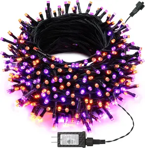 Orange Purple Lights, 100FT 300 LED String Lights with 8 Modes Timer Waterproof Plug in Indoor Outdoor String Light Connectable for Christmas Decorations