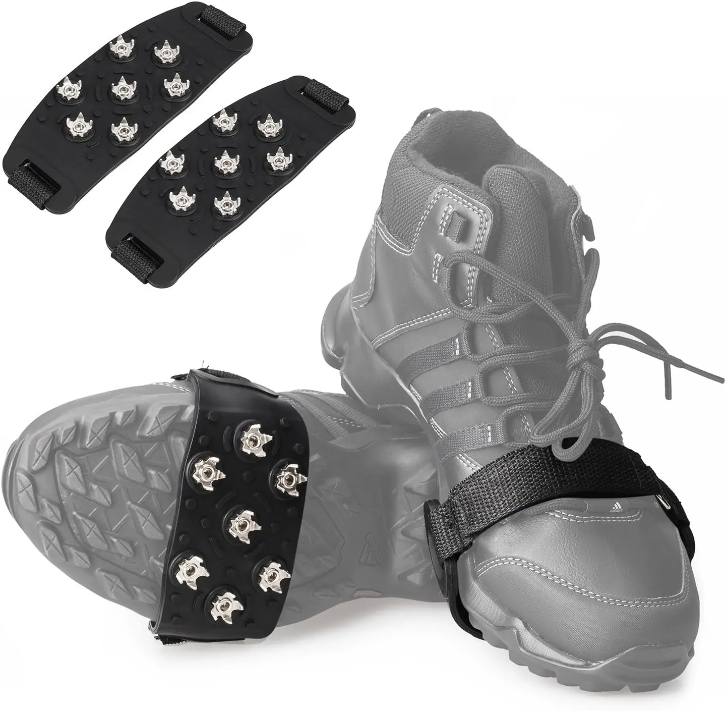 Stretch-Fit Traction Cleats for Men & Women, Solid Ice Grips with 7-Point Spikes for Trekking, Fishing, and Outdoor Activities, Stainless Steel, Crampons