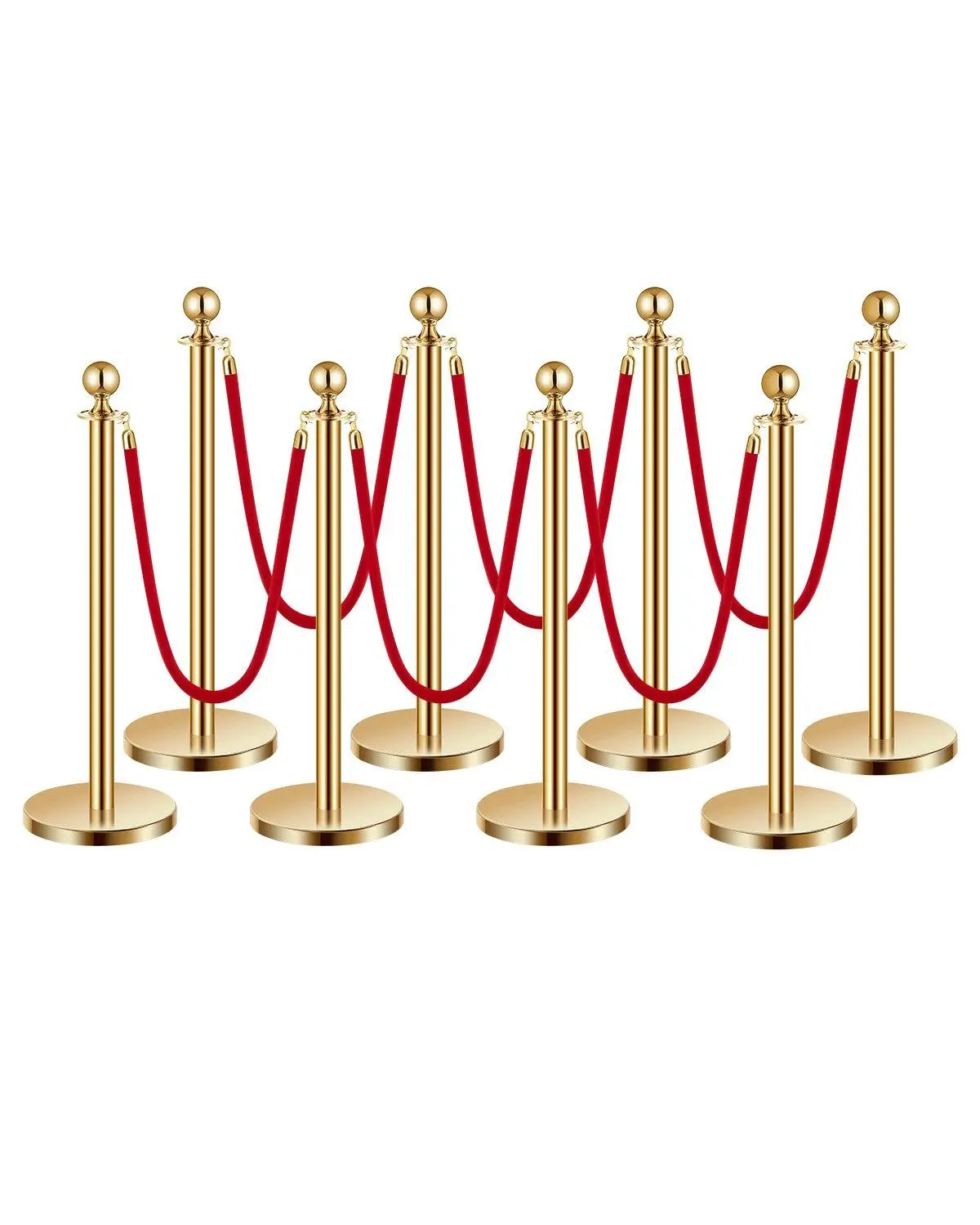 【Father's Day Gift】VEVOR Gold Stainless Steel Stanchions & Red Velvet Ropes Set - 8 Hollow Bases, 6 Posts & Ropes, Crowd Control Barriers, Red Carpet Poles for Festival Supplies, Event Decorations, Wedding Supplies