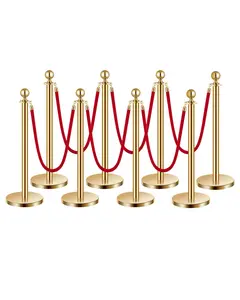 【fathersdaygift】VEVOR Stanchions and Velvet Ropes 8Pcs Hollow Base with Stainless Steel Post6 Red Velvet Ropes and PostsCrowd Control Barriers Gold StanchionsRed Carpet Runner Poles for Party Supplies