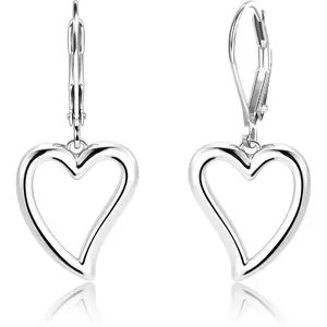 Silver Heart Earrings for Women 14K Gold Plated Openwork Love Heart Dangle Earrings Drop Hypoallergenic Leverback Huggie Hoop Earing for Women Trendy