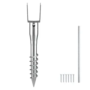 VEVOR No Dig Ground Anchor, 1 Pack 3.94x 2.76x 27.56 in Screw in Post Stake, Includes 6 Lag Bolts a Rebar, U-Shape Heavy Duty Steel Post Holder, Great for Mailbox Posts and Fence Posts