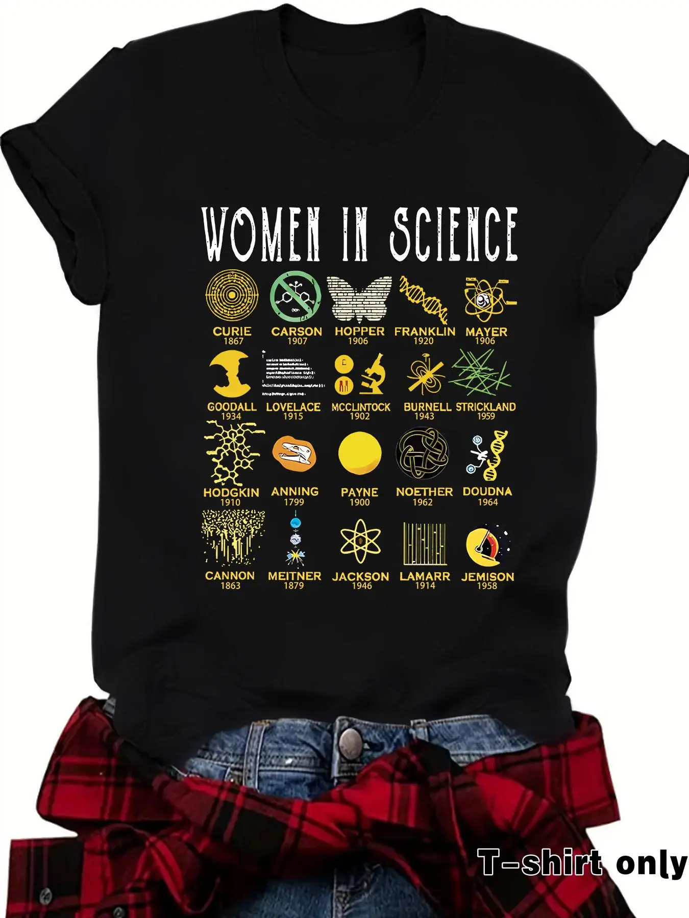 Women's Science Symbol Print Round Neck Tee, Casual Short Sleeve Crew Neck T-shirt for Summer, Fashion Women's Top for Daily Wear