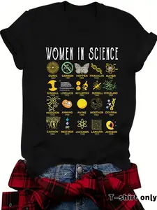 Women's Science Symbol Print Round Neck Tee, Casual Short Sleeve Crew Neck T-shirt for Summer, Fashion Women's Top for Daily Wear