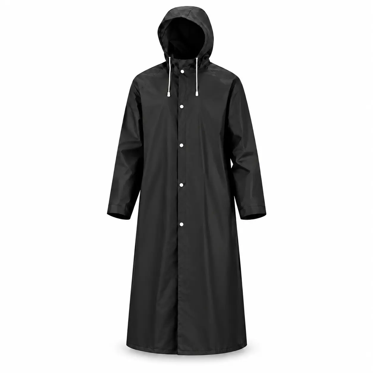 Waterproof Adult Rain Poncho XL-XXXL - Long Sleeve Hooded Raincoat with Drawstring, Durable EVA Material for Outdoor & Travel (Black)