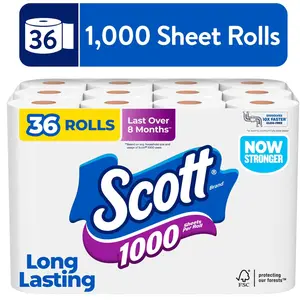 Scott 1000 Toilet Tissue, 36 Rolls, 1000 Sheets Per Roll Tissue Bath Unscented Wipes