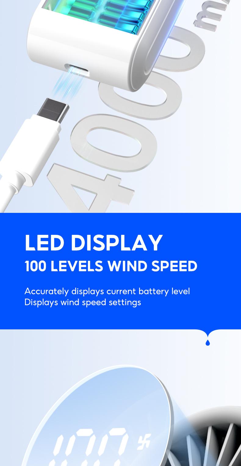 Yodevoe portable handheld turbine fan, 100 wind speed settings, USB rechargeable mini fan, with adjustable lanyard, suitable for outdoor travel, a gift for both men and women.
