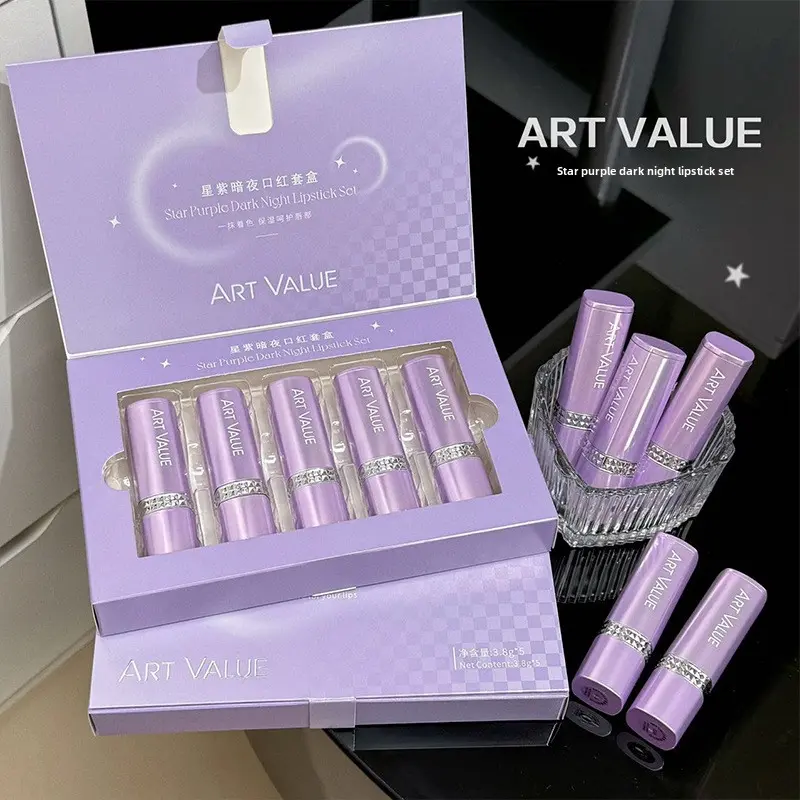 ARTVALUE 5PCS Starry Night Lipstick Set - Moisturizing, Matte & Color-Changing Lipsticks, The Perfect Gift Set for Christmas, Valentine's Day & Special Occasions