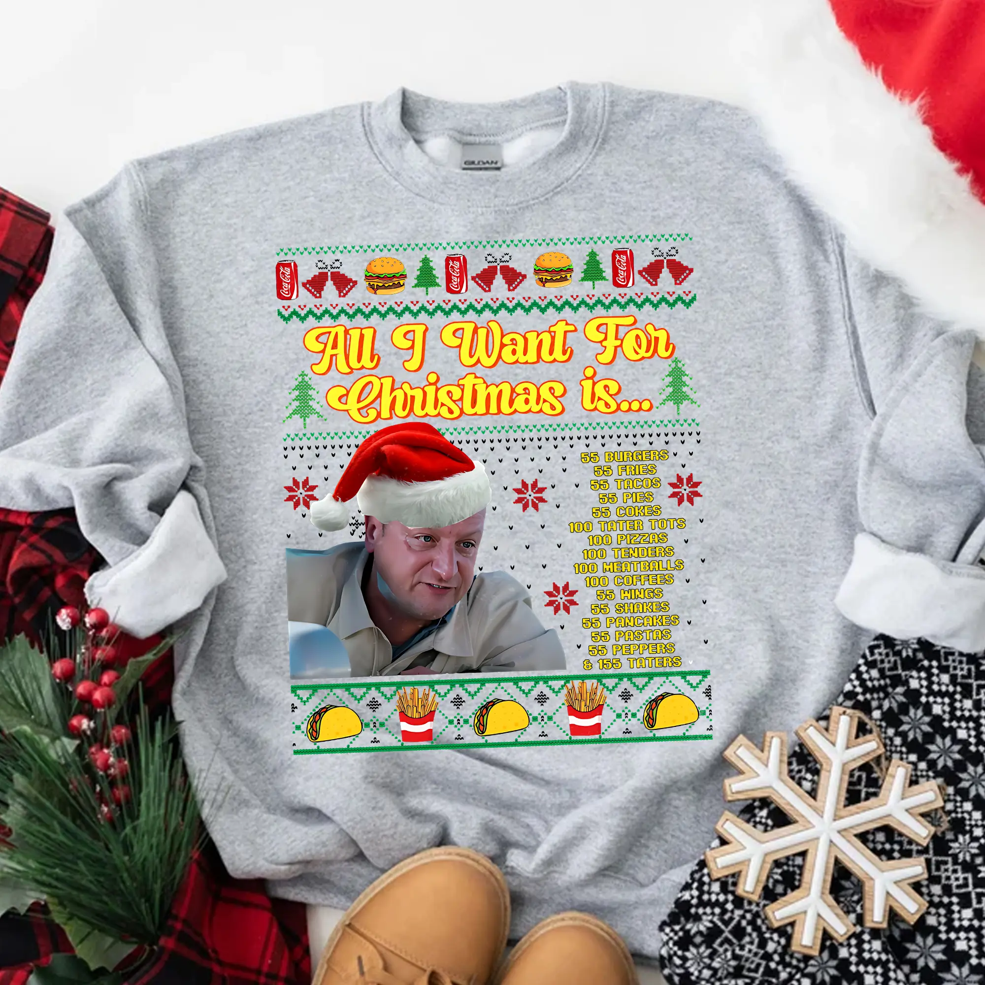 55 Bugers 55 Fries Tim Robinson Christmas Sweatshirt For Men, For Women, I Think You Should Leave Shirt, Ugly Xmas Hoodie