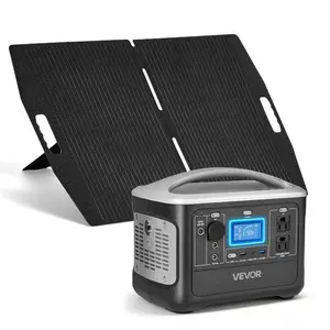 VEVOR Portable Power Station with 100W Solar Panel, 600W Solar Generator Power Station, 493Wh LiFePO4 Battery Backup with 8 Output Ports for Home Emergency, Outdoor Camping, RV Travel