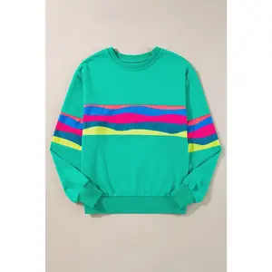 Green Colorful Striped Accent Long Sleeve T Shirt