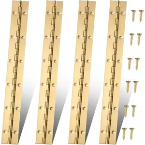 12 Inch Gold Stainless Steel Piano Hinges, 4 Pcs Continuous & Piano Hinge with Holes, Heavy Duty Piano Hinge 0.04" Leaf Thickness, 1.2'' Open Width for Furniture Cabinet Door Wooden Box Woodworking