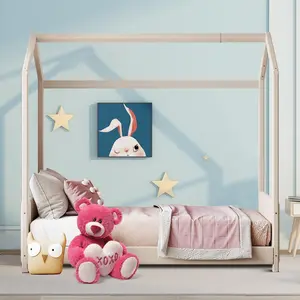 Unique House-Shaped Velvet Upholstered Platform Bed with 10 Wooden Slats, Twin Size