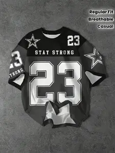 Men's Football Jersey T-Shirt Royal Number 23, Casual Sports Style, Breathable Knit Fabric, Round Neck Short Sleeve, All Seasons, Breathable Athletic Top, Stylish Jersey