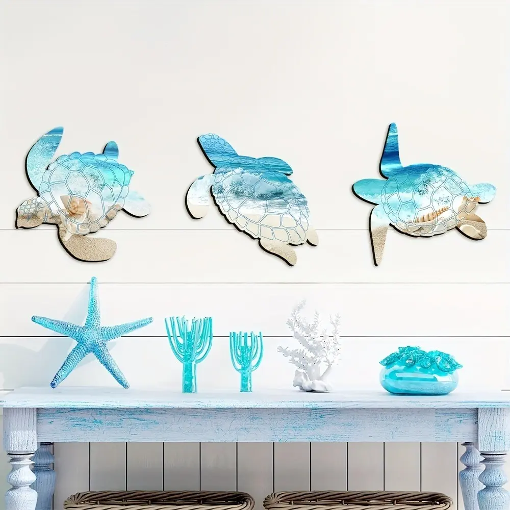 Wooden Turtle Beach Wall Decor Set, Turtle Designs, Ocean Theme Bathroom Decoration, Summer Home Indoor Outdoor Office Bedroom Wall Art, Decorative Wall Art, Aesthetic Wall Decor
