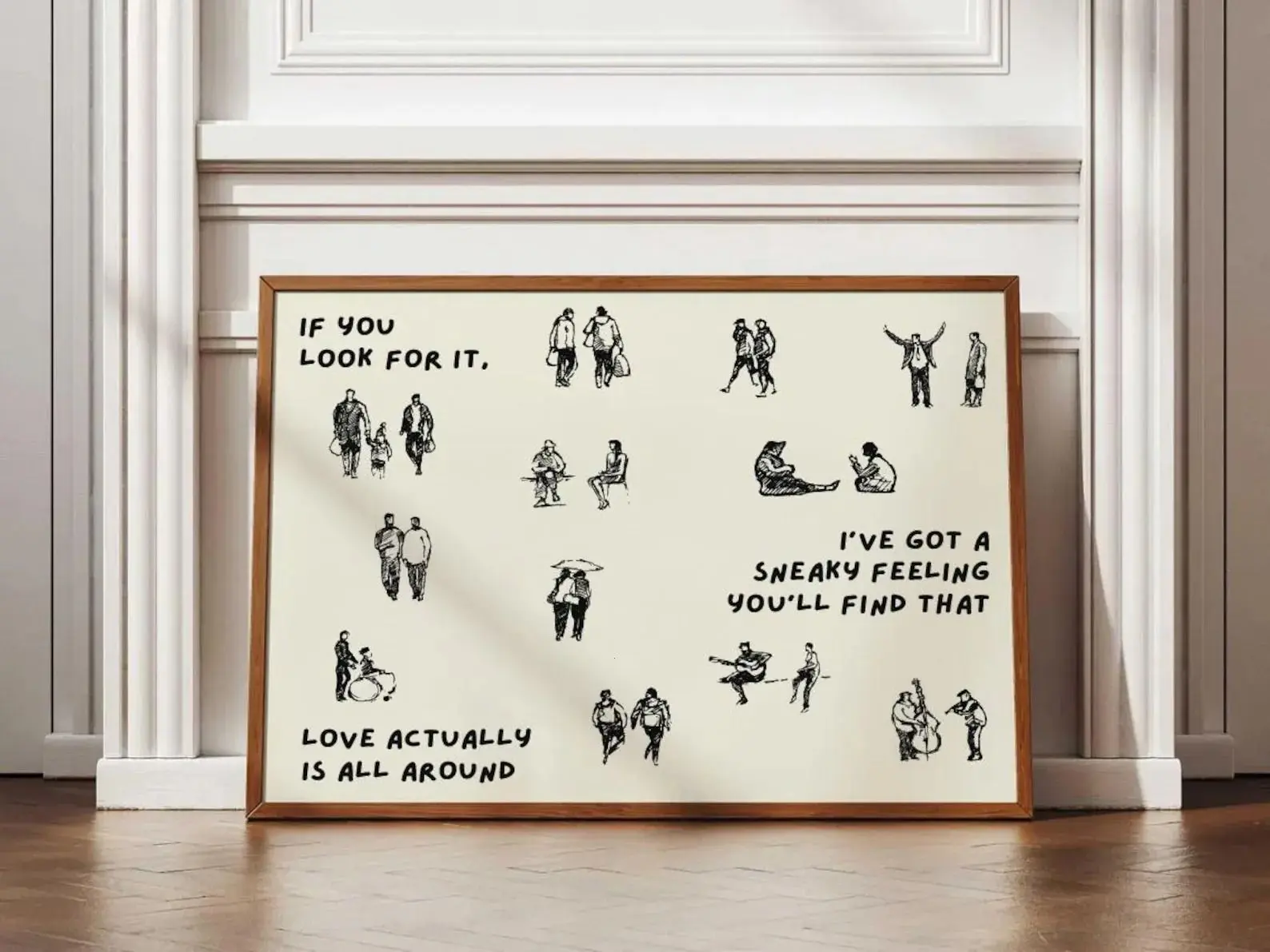 "[SALE UP TO 30%] Love Actually Is All Around Print – Dorm Room Aesthetic Wall Art, Minimalist Tiny Humans, Small People Retro Art"
