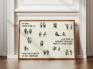 "[SALE UP TO 30%] Love Actually Is All Around Print – Dorm Room Aesthetic Wall Art, Minimalist Tiny Humans, Small People Retro Art"