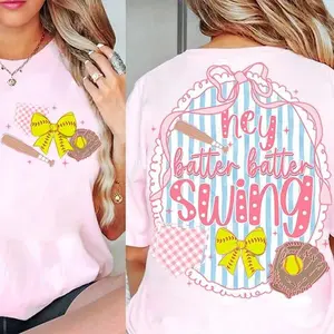 Softball Bow T-Shirt, Coquette Game Day Sports Graphic, Girly Athletic Wear, Soft Cotton, Made In USA, For Youth & Adult