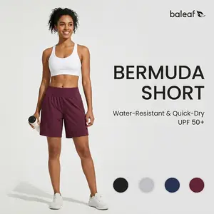baleaf 2026 New Women's 7" Bermuda Shorts Athletic Running Long Shorts High Waisted with Zipper Pockets Workout Gym Hiking Shorts [PC:bhr005]