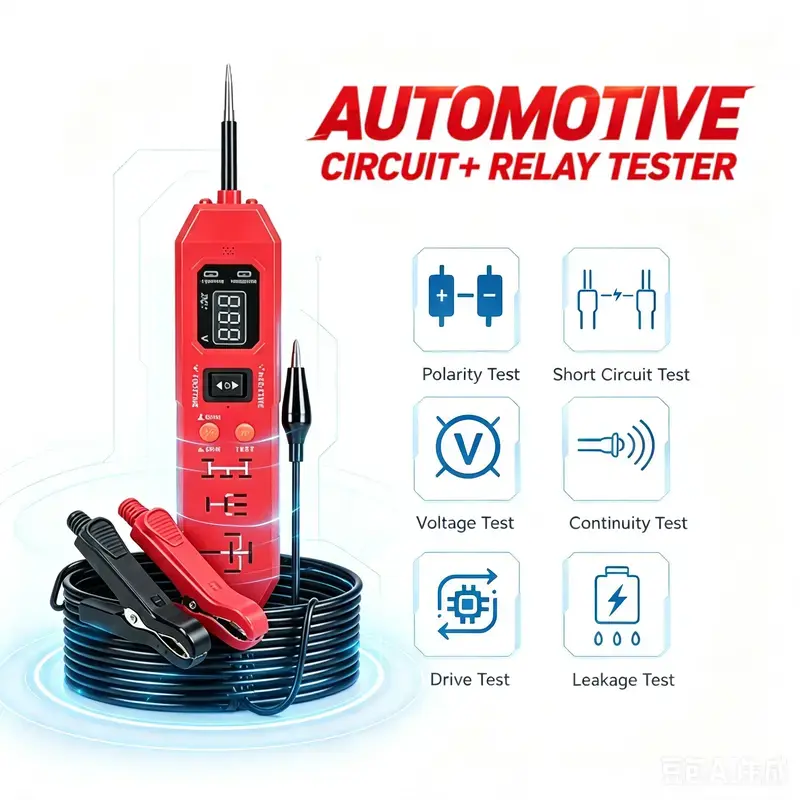 Digital Car Circuit Tester 12V 24V Voltage Test Light with Relay Detection Positive Negative Check Multi-Function Auto Electrical Mechanic Tool