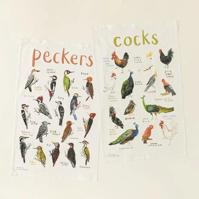 Uncommon Goods Kitchen Fowl Language Tea Towel - Peckers & Cocks, Humor Gift for Home & Festive Use