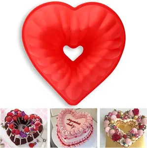 Heart Shaped Novelty Cake Pans, 8 Inch Heart Flut Cake Molds, Silicone Molds for Baking Bundt Cake Nonstick, Heart Baking Pan for Valentine'S Day, Wedding