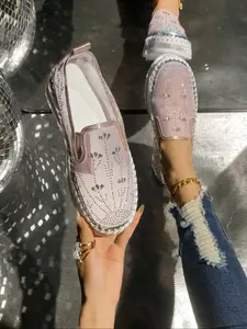 Colorful Sequins Rhinestone Elastic Band Platform Bag, Anti-Slip Women's Casual Slip On Fashion Shoes, Comfortable Mesh Fabric, Trendy All-Occasion Footwear