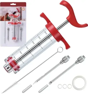 Meat Injector Syringe, 1-oz Marinade Flavor Injector with 2 Professional Needles,1 Cleaning Brushes Kitchen Utensils