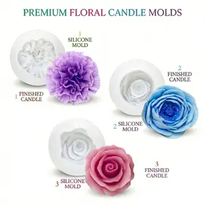 3D Floral Resin Mold Set, Rose, Lavender, Peony Silicone Candle Molds, Ideal for Wax Candles, Resin Crafts, Handmade Crafts, Soap Making, DIY Projects, DIY Kit
