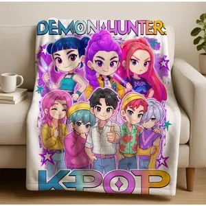 K-Pop Demon Hunters Huntrix Blanket 2025 Anime Flannel Throw with Rumi Mira Zoey Design Cozy Gift for Fans