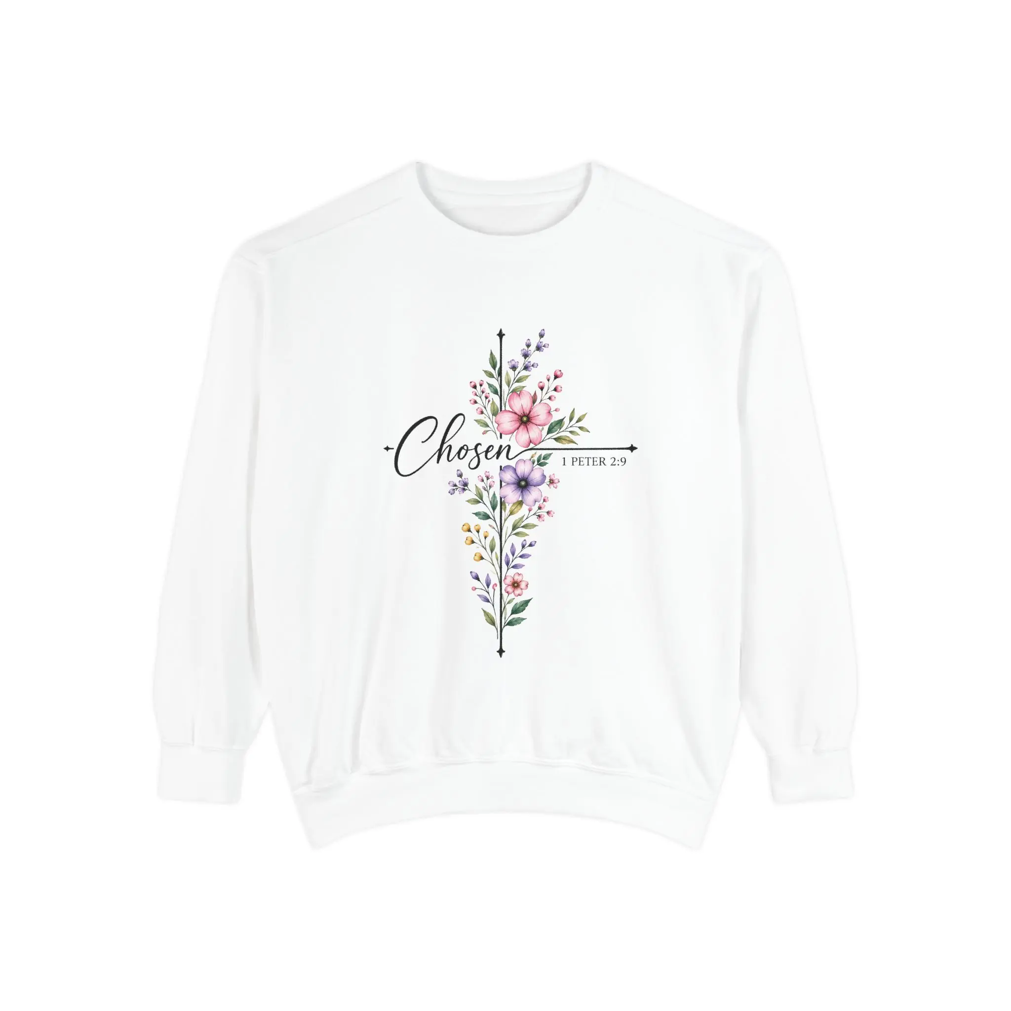 Chosen floral cross sweatshirt | Christian scripture floral cross design