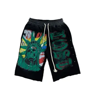 Extra Baggy Baggy Jorts Skeleton Statue of Liberty Graphic Retro Faded Denim Jorts| 2000s Retro Edgy Grunge Urban Street Style For Men & Women Hip Hop Style Bottoms for Men Women Warm Weather Music Festival Daily Outfit