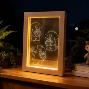 Adorable【Puppy & Coconut】LED Photo Frame - Soft Glow Night Light, Customizable Acrylic Board, Perfect Gift for Dog Lovers, Home Decor, USB Powered