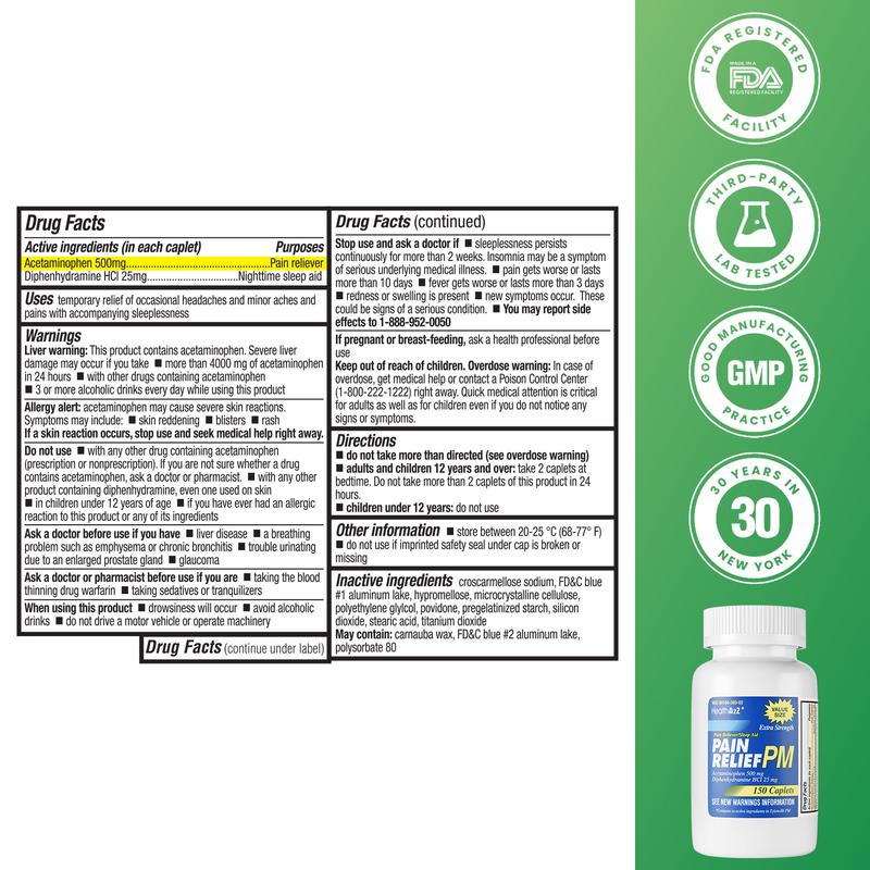 HealthA2Z Day & Night Cold Bundle | Cold & Allergy Chlorpheniramine + PE (72 Tablets, Pack of 1) + Ibuprofen (250 Tablets, Pack of 1) + Pain Relief PM Acetaminophen 500 mg (150 Caplets, Pack of 1) + Vitamin D3 + K2 (Coconut Oil) (90 Softgels, Pack of 1)