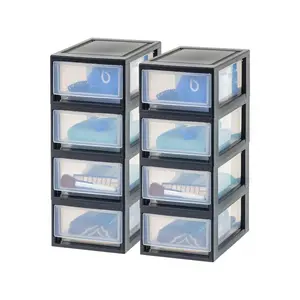 6 Qt. Plastic Drawer Storage Organizer Stacking Drawers, 8-Pack, Stackable Unit With Sliding Drawer For Clothes Bedroom Kitchen Under Sink Pantry Craft Room Bathroom Dorm Office, Black