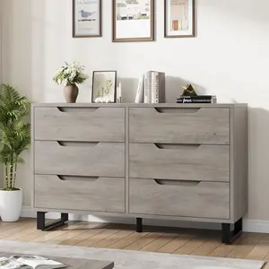 6 Dresser for Bedroom, 47.2 in Wide Dresser, Freestanding Vertical Drawer Cabinet with Storage, Wooden Closet Storage Chest for Living Room, Hallway, Entryway, Ash Grey