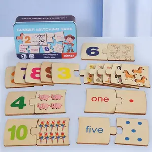 Number Matching Game, Wooden Number Puzzle Toy with Iron Box, Educational Toy for Kids, Ideal Gift for Toddlers, Number Counting Blocks